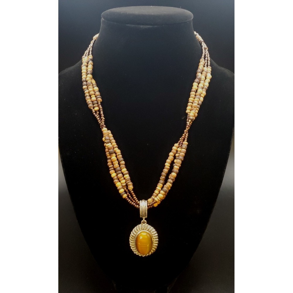 Vintage Avon Tiger Eye Necklace. Multi-strand Natural & Copper Glass Beads